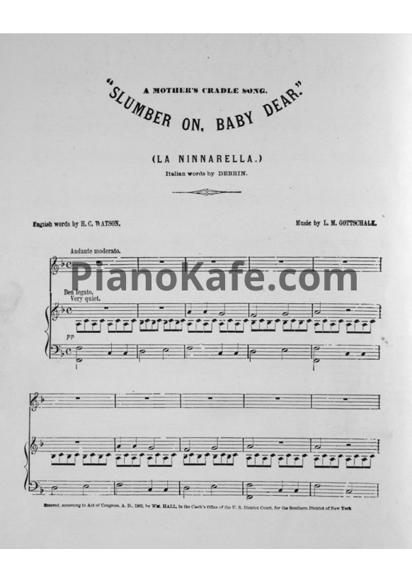 Ноты Луи Моро Готшалк - Slumber on baby, dear - PianoKafe.com