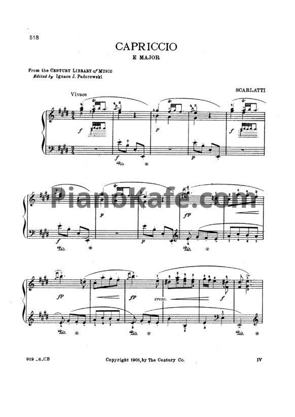 Ноты Д. Скарлатти - Каприччио (Ми мажор) - PianoKafe.com