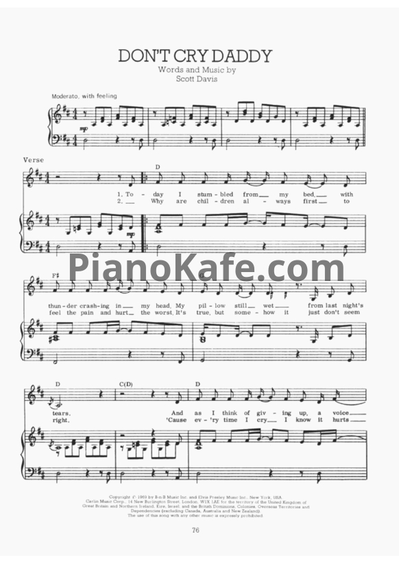 Ноты Elvis Presley - Don't cry daddy - PianoKafe.com