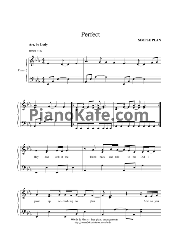 Ноты Simple Plan - Perfect - PianoKafe.com