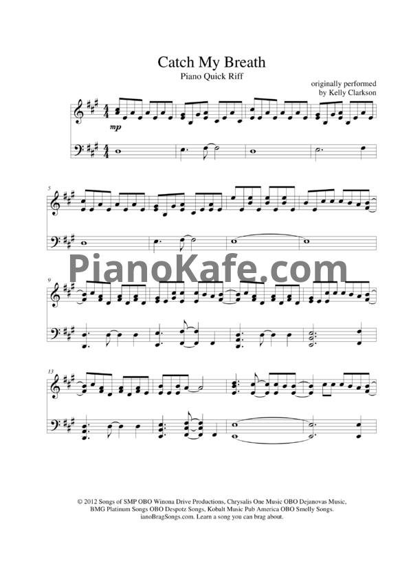 Ноты Kelly Clarkson - Catch my breath - PianoKafe.com