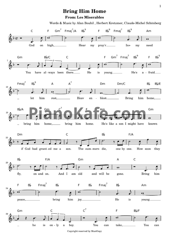 Ноты Hugh Jackman - Bring him home - PianoKafe.com