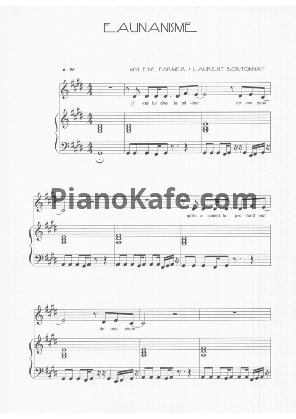 Ноты Mylene Farmer - Eaunanisme - PianoKafe.com