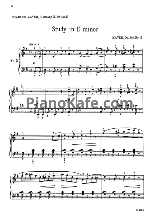 Ноты Ш. Майер - Этюд ми минор  (Op. 340, №13) - PianoKafe.com