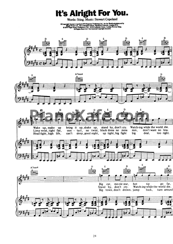 Ноты The police - It's alright for you - PianoKafe.com