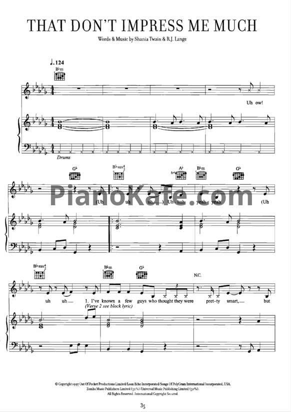 Ноты Shania Twain - That don't impress me much - PianoKafe.com