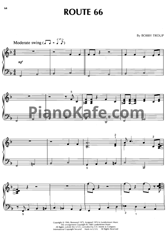 Ноты Bobby Troup - Route 66 - PianoKafe.com