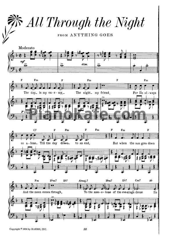 Ноты Cole Porter - All through the night - PianoKafe.com