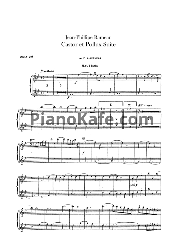 Ноты Жан-Филипп Рамо - Увертюра "Кастор и Поллукс" (Гобой) - PianoKafe.com