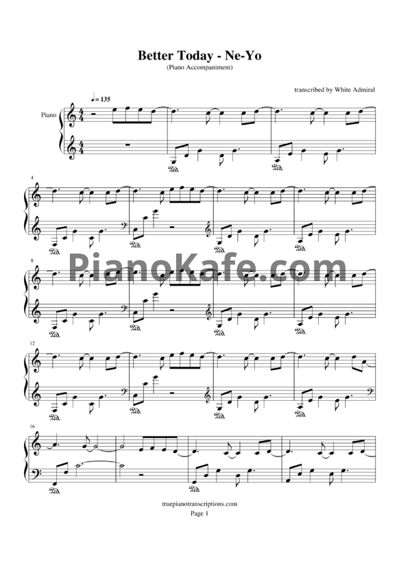 Ноты Ne-Yo - Better today - PianoKafe.com