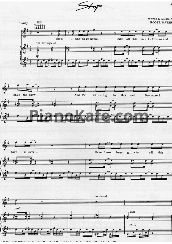 Ноты Pink Floyd - Stop - PianoKafe.com