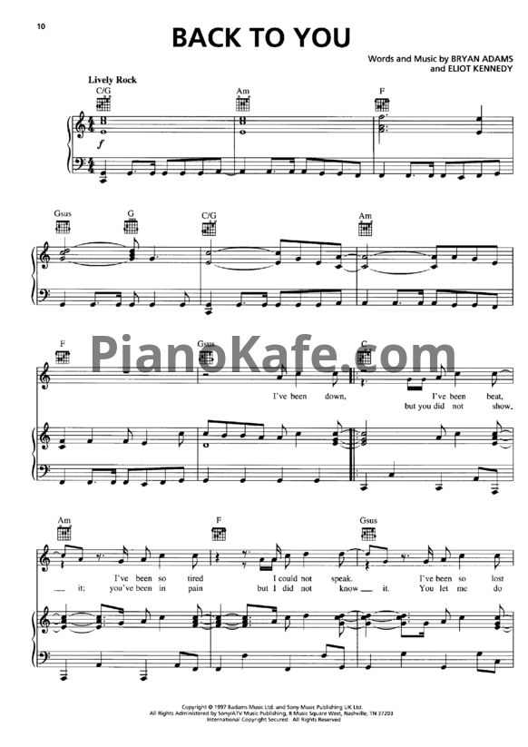 Ноты Bryan Adams - Back to you - PianoKafe.com
