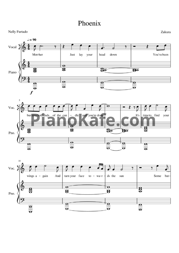 Ноты Nelly Furtado - Phoenix - PianoKafe.com