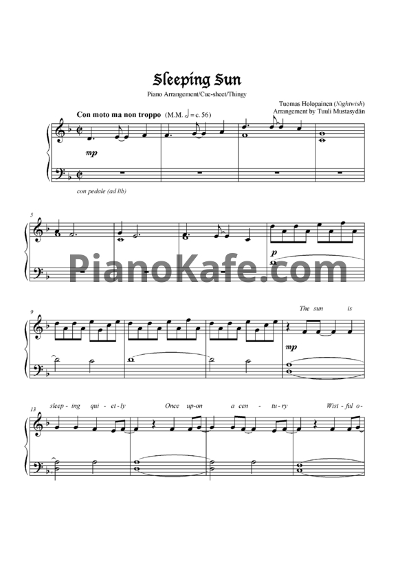 Ноты Nightwish - Sleeping Sun - PianoKafe.com