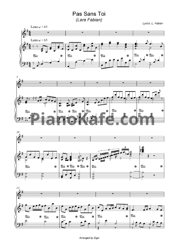 Ноты Lara Fabian - Pas Sans Toi - PianoKafe.com