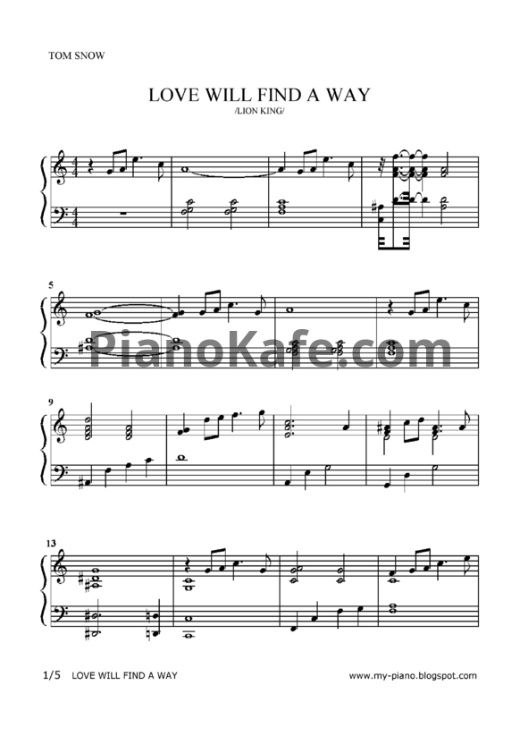 Ноты Tom Snow - Love will find a way - PianoKafe.com