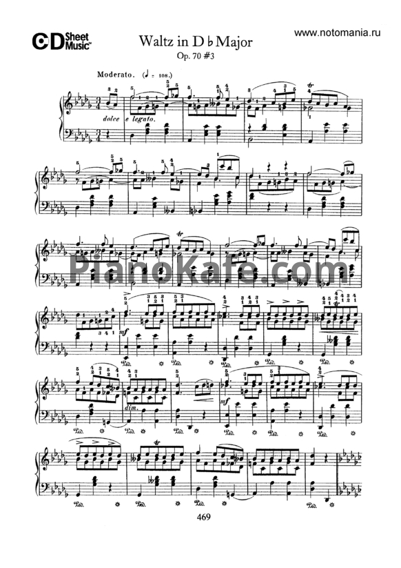 Ноты Ф. Шопен - Вальс №13 ре-бемоль мажор (Op. 70-3) - PianoKafe.com