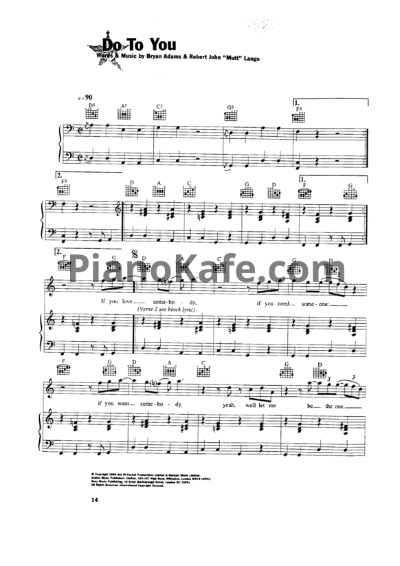 Ноты Bryan Adams - Do to you - PianoKafe.com