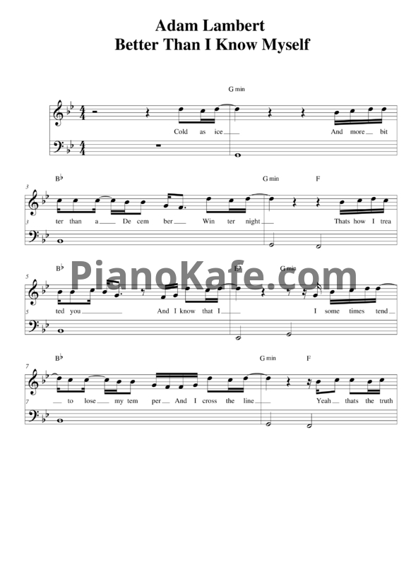 Ноты Adam Lambert - Better than I know myself - PianoKafe.com