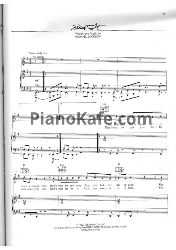 Ноты Michael Jackson - Beat it (Версия 2) - PianoKafe.com
