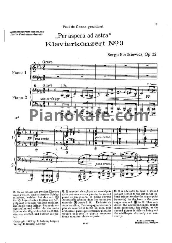 Ноты С. Борткевич - Фортепианный концерт №3 (Op. 32) - PianoKafe.com