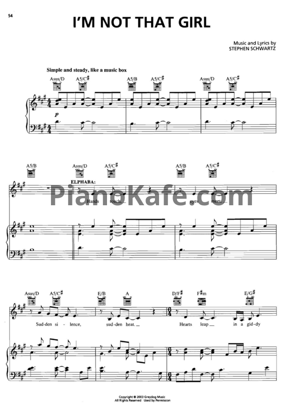 Ноты Stephen Schwartz - I'm not that girl - PianoKafe.com