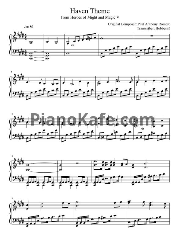 Ноты Paul Anthony Romero - Haven theme - PianoKafe.com