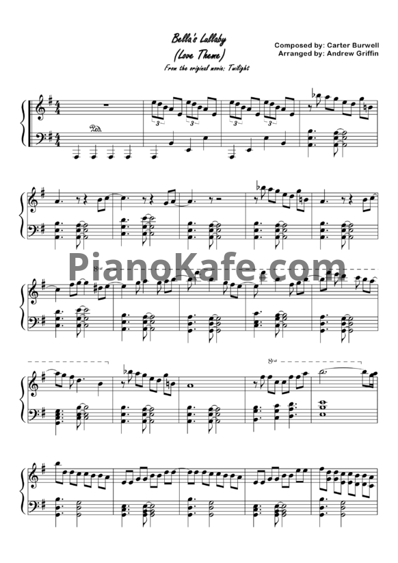 Ноты Carter Burwell - Bella's lullaby (Версия 2) - PianoKafe.com