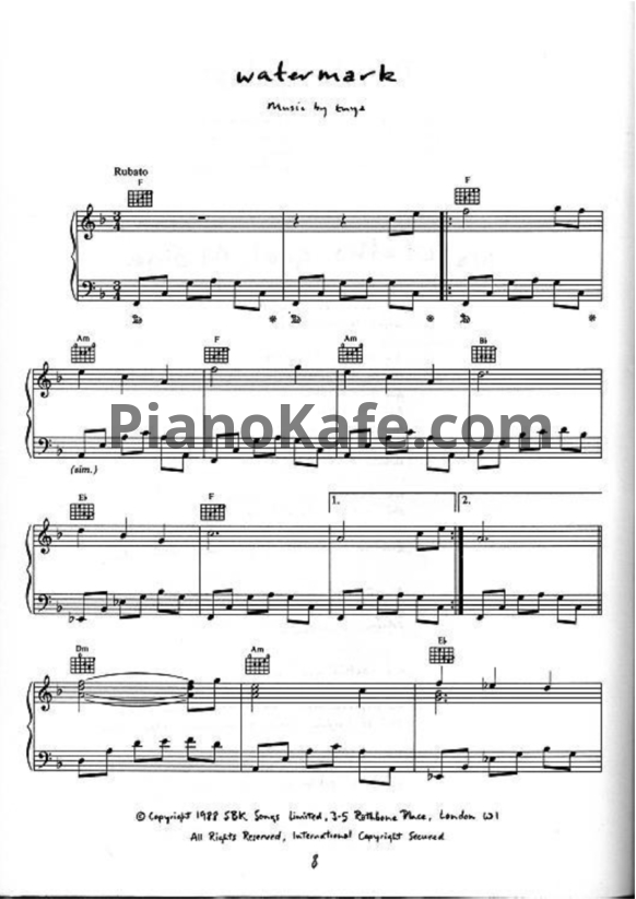 Ноты Enya - Watermark (Версия 2) - PianoKafe.com