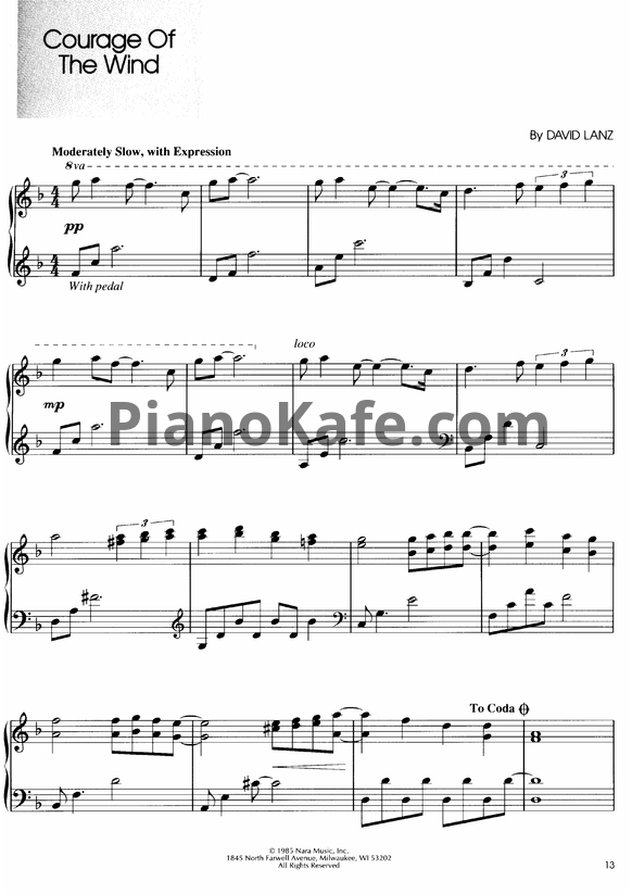Ноты David Lanz - Courage of the wind - PianoKafe.com