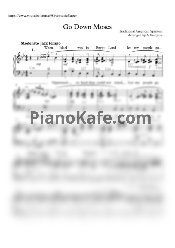 Ноты Louis Armstrong - Go down, Moses (Arranged by A. Vasilyeva) - PianoKafe.com