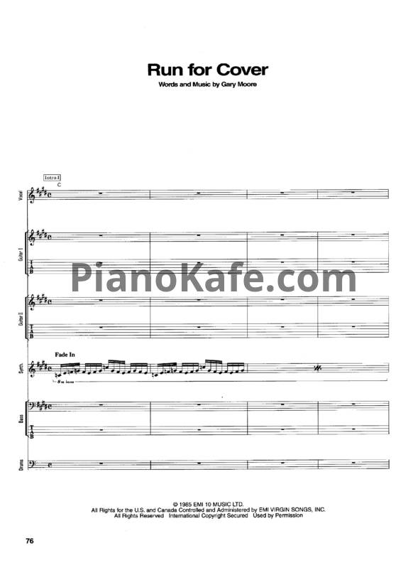 Ноты Gary Moore - Run for cover (Партитура) - PianoKafe.com