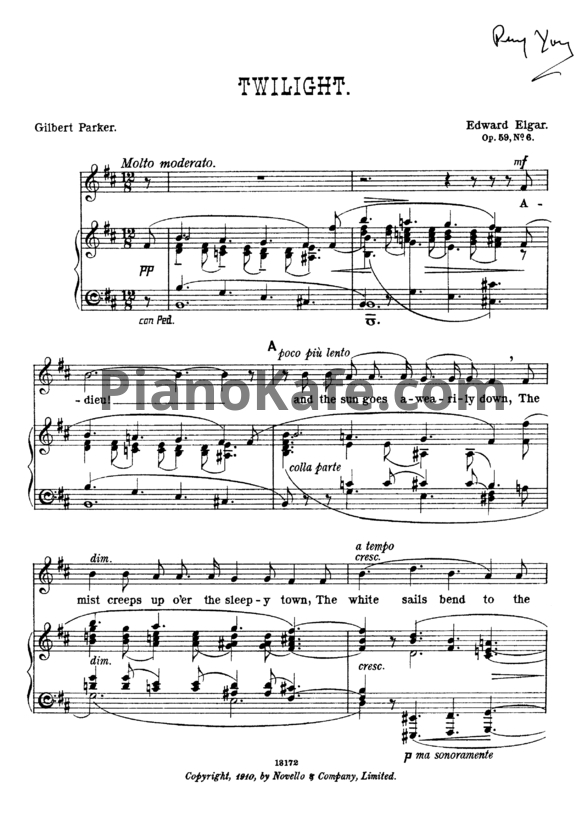 Ноты Эдуард Элгар - Twilight (Op. 59, №6) - PianoKafe.com