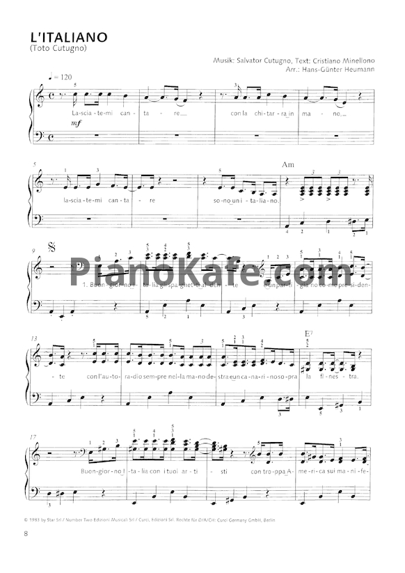 Ноты Toto Cutugno - L'italiano (Версия 3) - PianoKafe.com