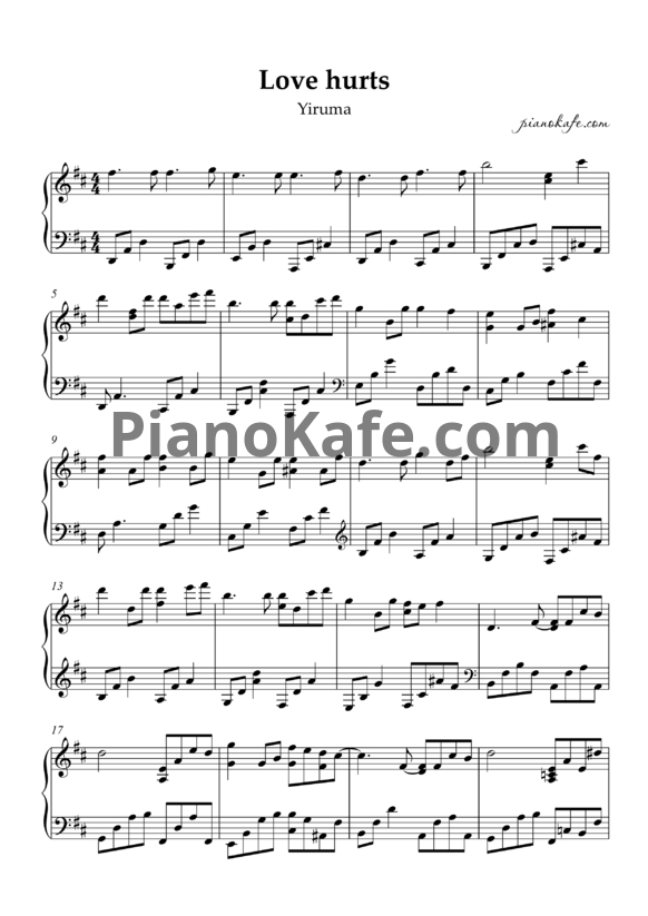 Ноты Yiruma - Love hurts - PianoKafe.com