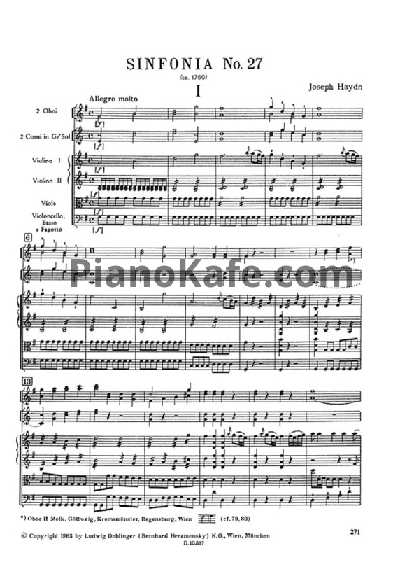 Ноты Йозеф Гайдн - Симфония №27 соль мажор (Партитура) - PianoKafe.com