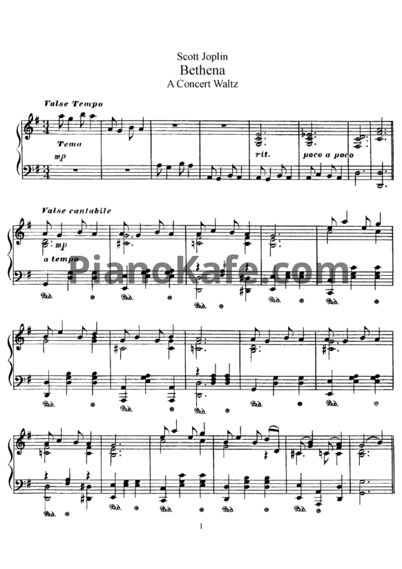 Ноты Scott Joplin - Bethena - PianoKafe.com