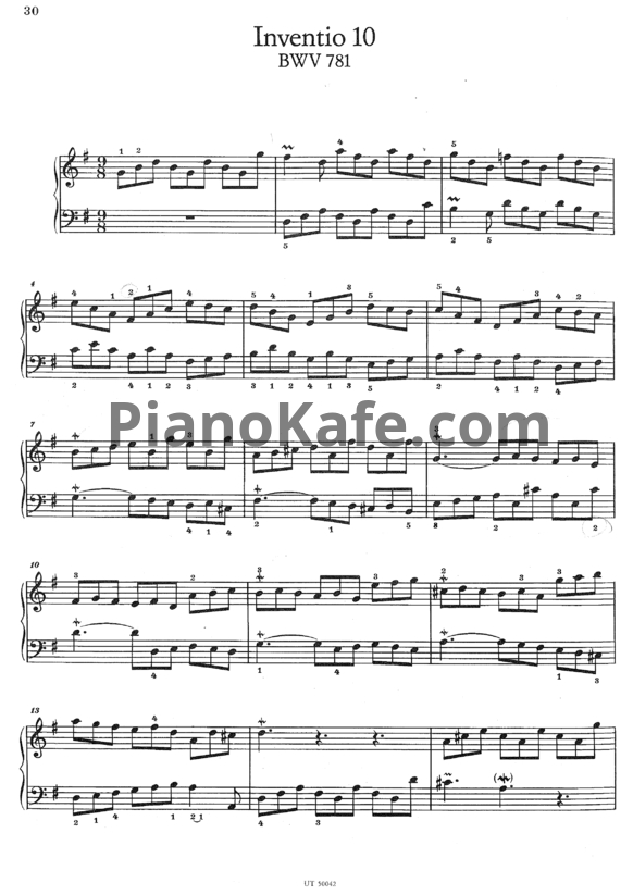 Ноты И. Бах - Инвенция №10 (BWV 781) - PianoKafe.com