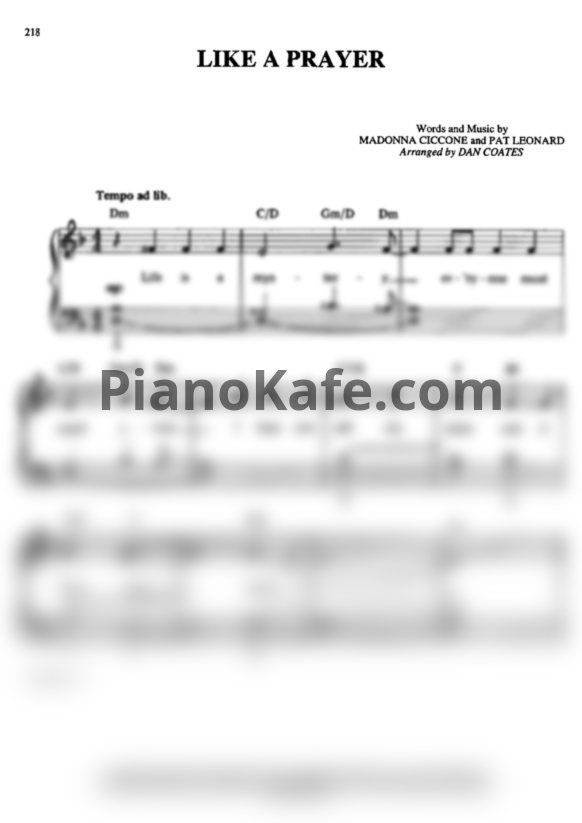 Ноты Madonna - Feels like a prayer (Piano cover) - PianoKafe.com