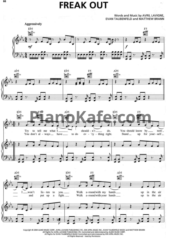 Ноты Avril Lavigne - Freak out - PianoKafe.com