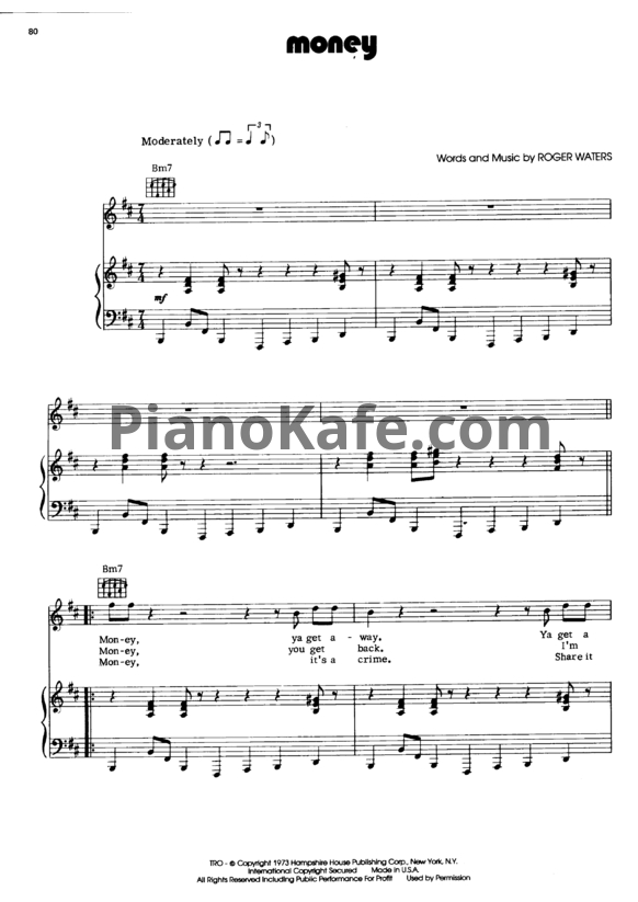 Ноты Pink Floyd - Money (Версия 2) - PianoKafe.com