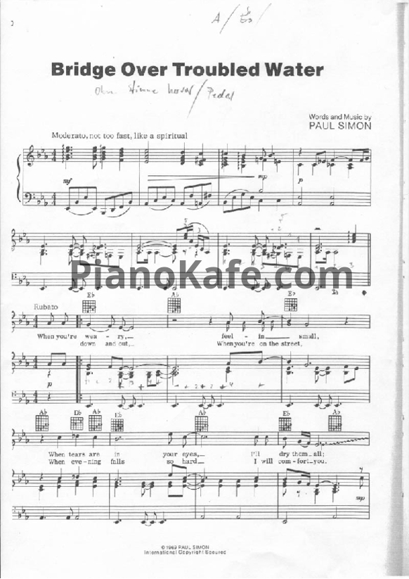 Ноты Paul Simon - Bridge over troubled water (Версия 2) - PianoKafe.com