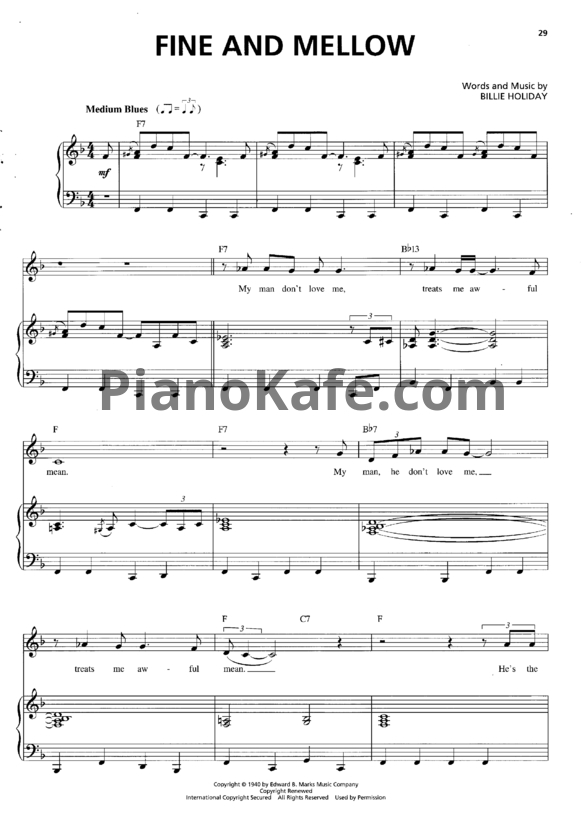 Ноты Billie Holiday - Fine and mellow - PianoKafe.com