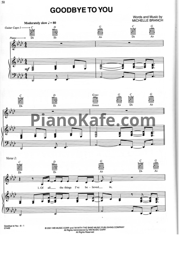 Ноты Michelle Branch - Goodbye to you - PianoKafe.com