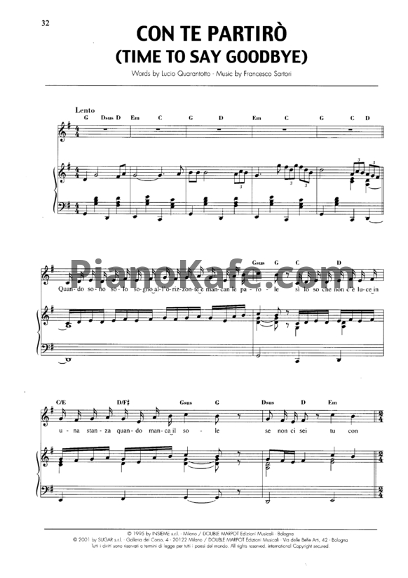 Ноты Francesco Sarfari - Con te partiro (Time to say goodbye) - PianoKafe.com