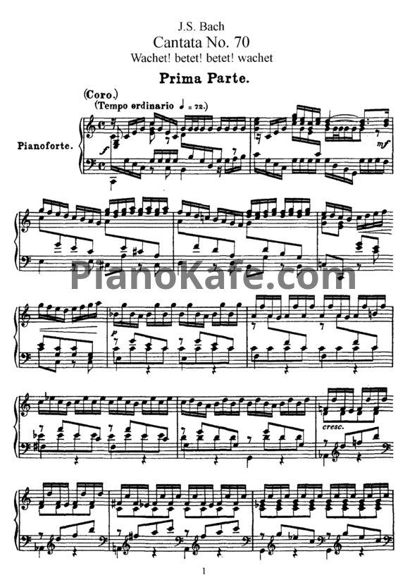 Ноты И. Бах - Кантата №70 "Wachet! betet! wachet" (BWV 70) - PianoKafe.com