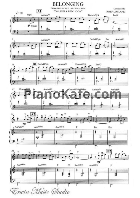 Ноты Secret Garden - Belonging (для скрипки) - PianoKafe.com