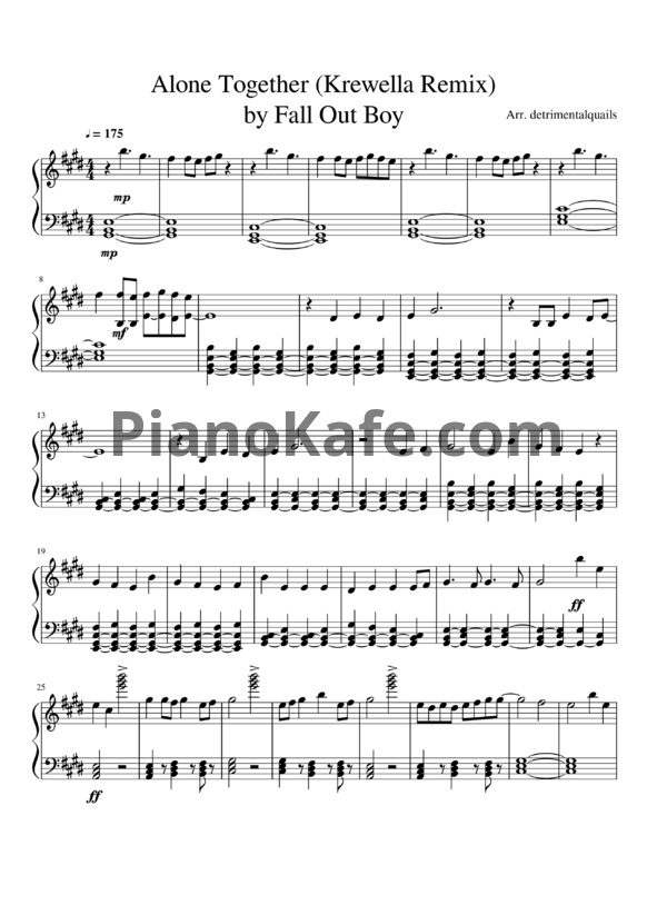 Ноты Fall Out Boy - Alone together (Krewella Remix) - PianoKafe.com