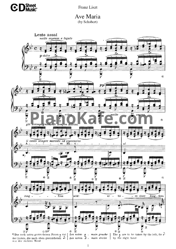 Ноты Франц Шуберт - Ave Maria - PianoKafe.com
