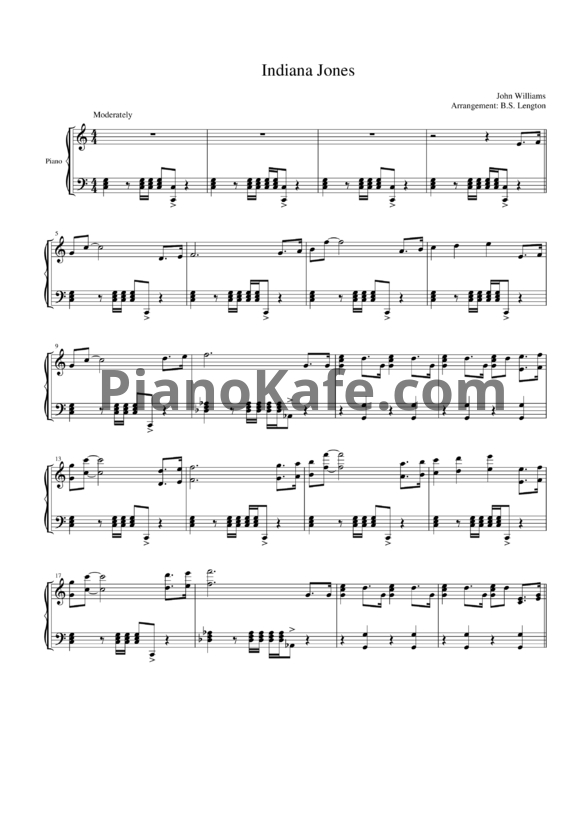 Ноты John Williams - Indiana Jones theme - PianoKafe.com